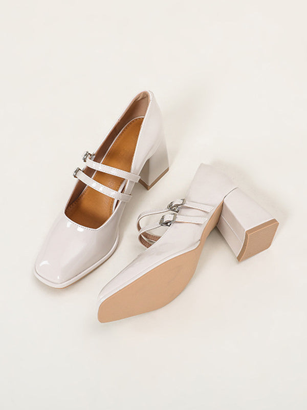 flowersverse Shallow Cut Square-Toe Mary Janes Pumps
