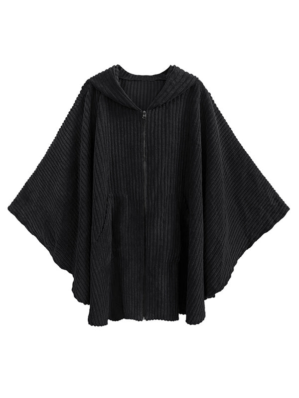 flowersverse Casual Batwing Sleeves Loose Zipper Jackets Outerwear