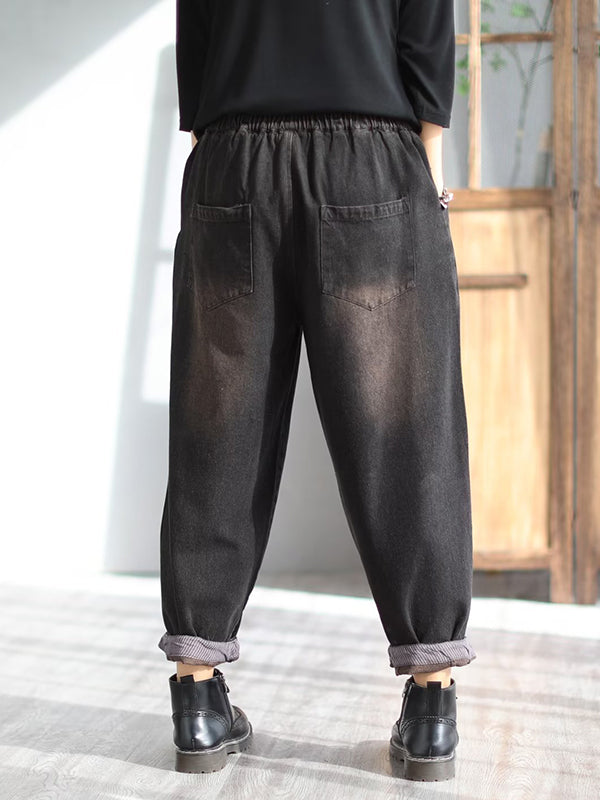 flowersverse Loose Split-Joint V-Neck Vest Top + Jean Harem Pants Bottoms Two Pieces Set