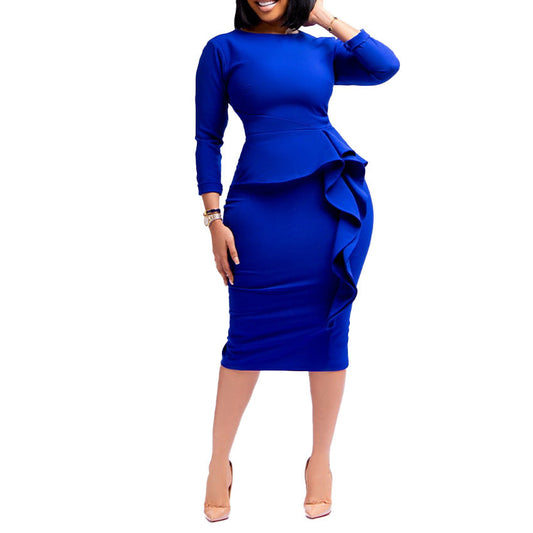 flowersverse Women's Fashion Long Sleeve Elegant Plus Size Commuter Pencil Skirt Dress