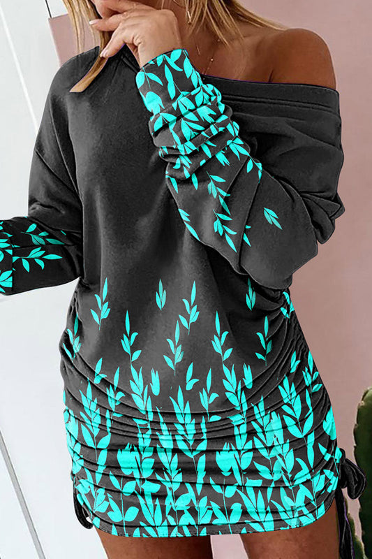 flowersverse Sexy Print Patchwork Draw String Fold O Neck One Step Skirt Dresses(6 Colors) YR0241