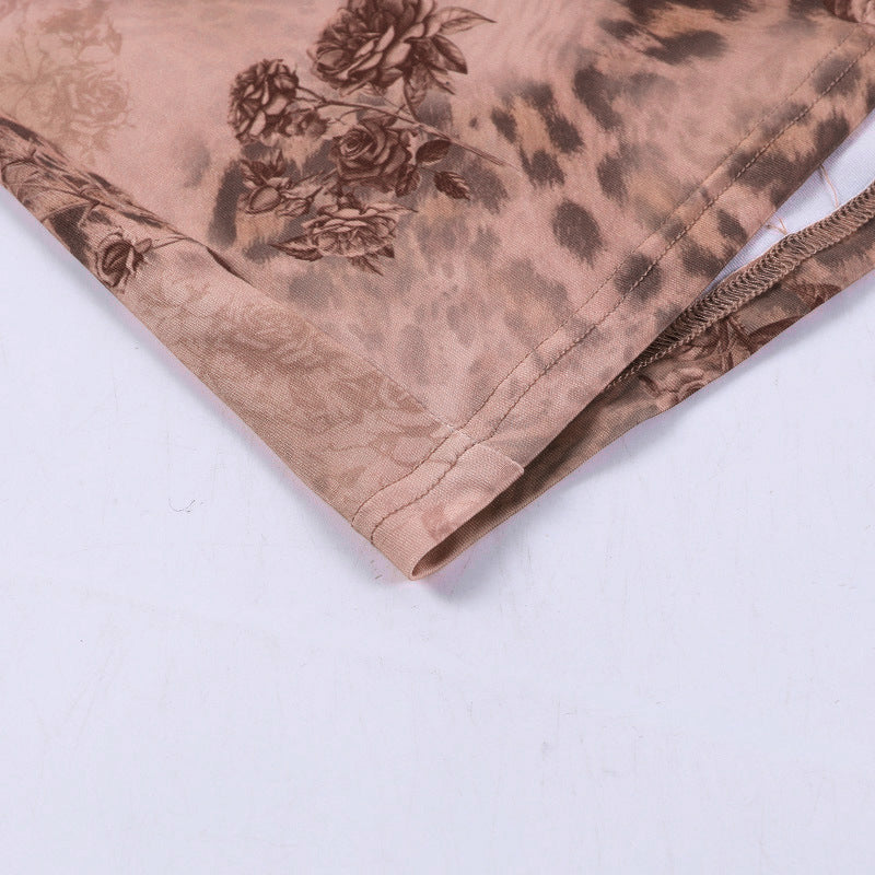 flowersverse Straps Mesh Print Slim Sexy Bodycon Dress