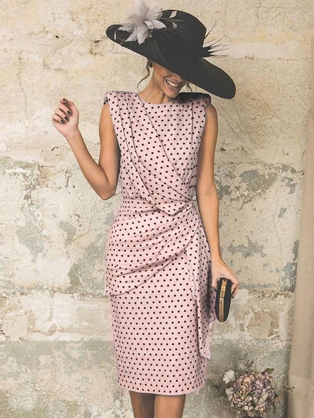 flowersverse Women's Sheath Dress Knee Length Dress - Sleeveless Polka Dot Print Polka Dots Ruched Spring & Summer Plus Size Hot Vintage White Red Light Blue
