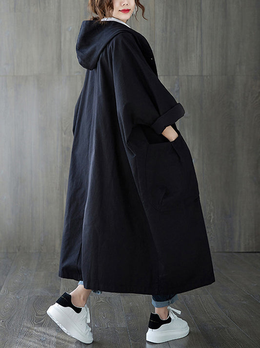 flowersverse Original Solid Hooded Trench Coats