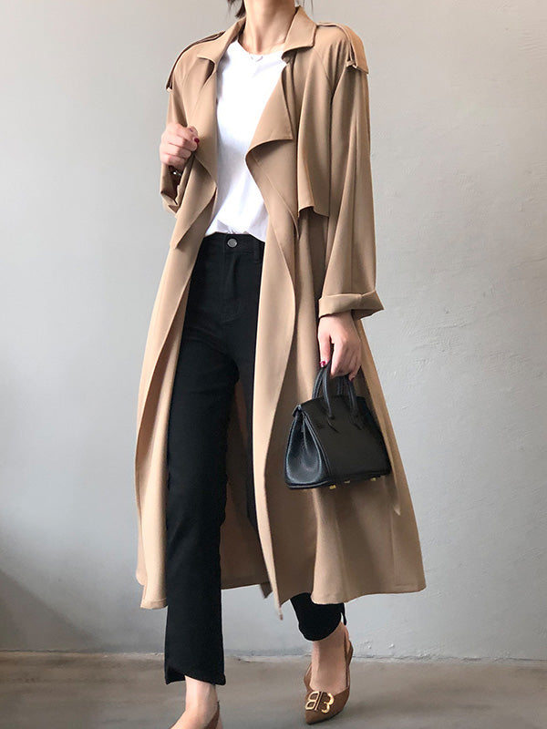 flowersverse Khaki&Black Vintage Notched Collar Thin Trench Coat