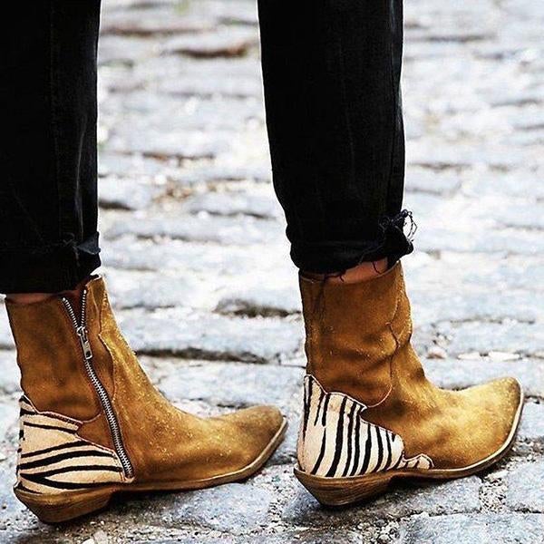 flowersverse Casual Pointed Toe Zebra-Striped Boots