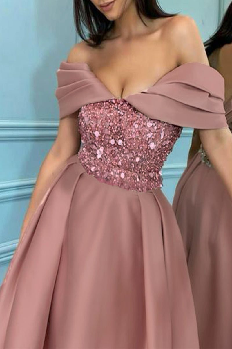 flowersverse Sexy Formal Solid Sequins Off the Shoulder Princess Dresses RH8522