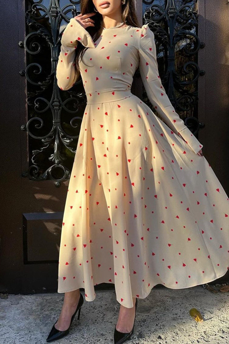 flowersverse Elegant Floral Frenulum O Neck A Line Dresses RE5238