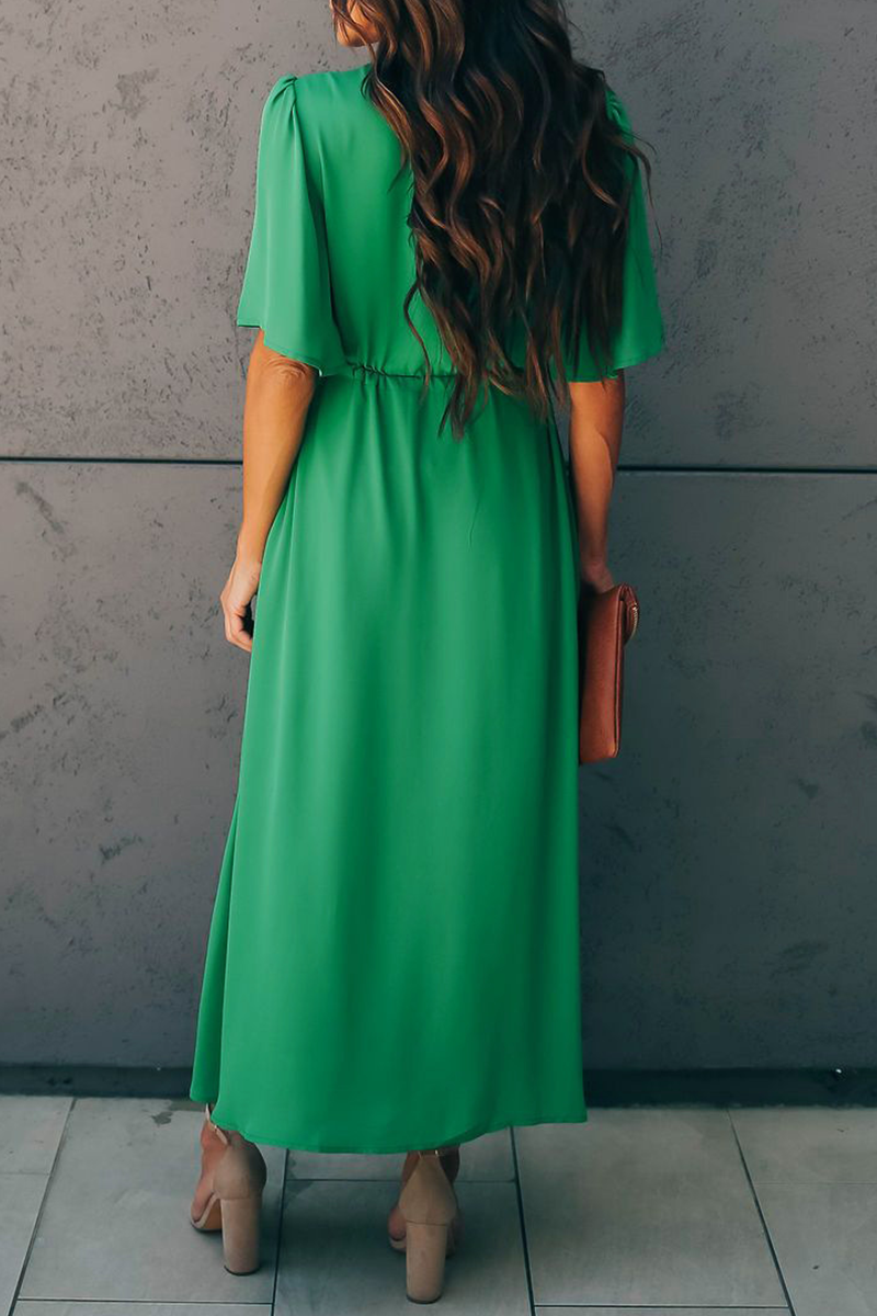 flowersverse Casual Print Patchwork V Neck Cake Skirt Dresses(3 Colors)