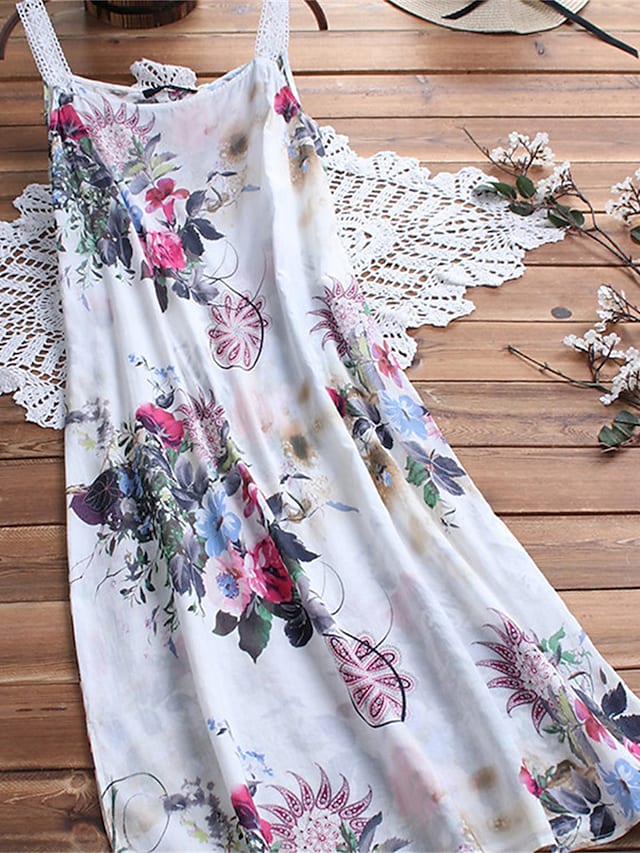 flowersverse Women's Plus Size Casual Dress Slip Dress Floral Long Dress Maxi Dress Sleeveless Print Strap Basic Daily Pink Green Spring Summer L XL XXL 3XL 4XL