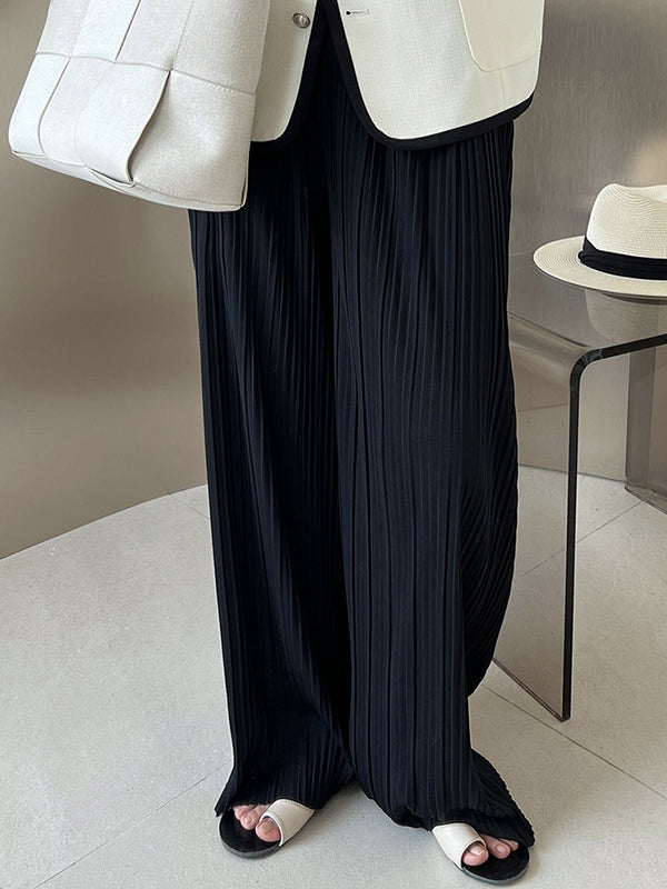 flowersverse Pleated Solid Color Wide Leg Pants Bottoms