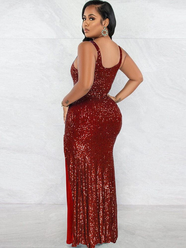 flowersverse Sequin Sleevelesss Split Bodycon Maxi Dresses
