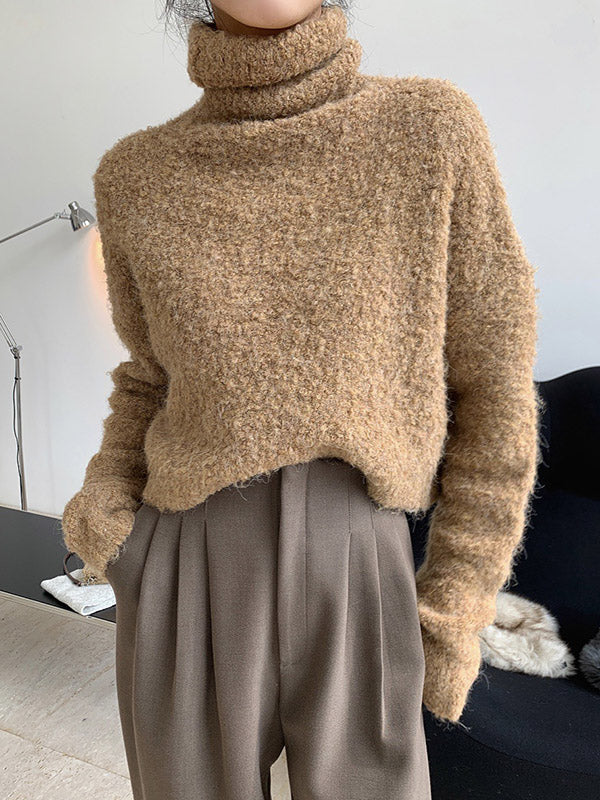 flowersverse Stylish Solid High-Neck Wool-Blend Sweater