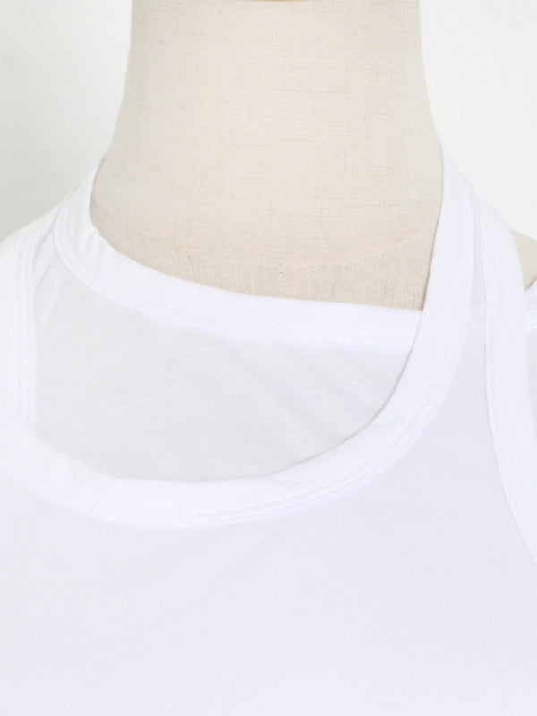 flowersverse False Two Solid Color Sleeveless Vest Tops