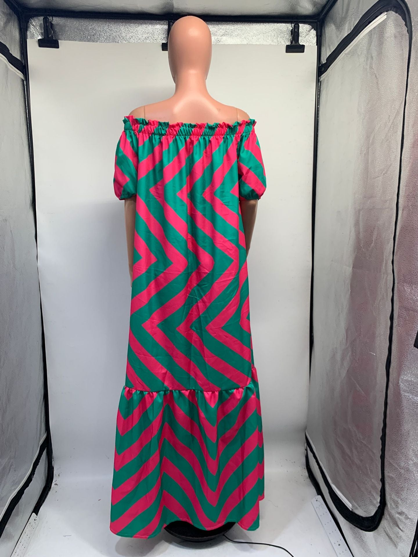 flowersverse Sexy Loose Off Shoulder Plus Size Pocket Print Maxi Dress