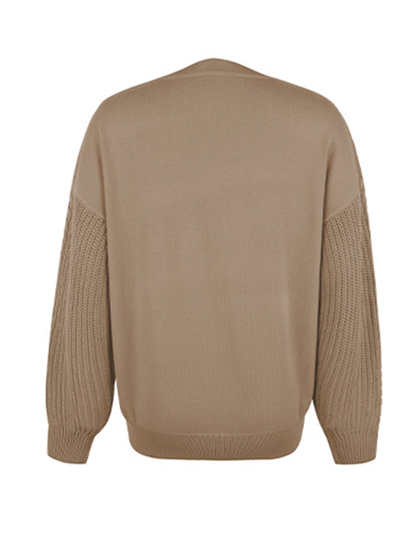 flowersverse Knitted Twist Long Sleeves Solid Color Round-Neck Sweater Tops