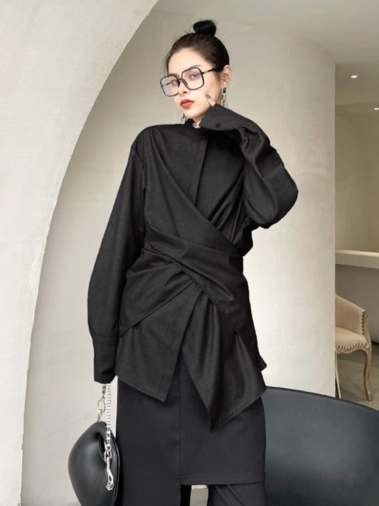 flowersverse Light Maturity Irregular Stand Collar Long Sleeve Shirt