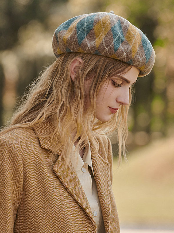 flowersverse Vintage Wool Contrast Color Beret Hat
