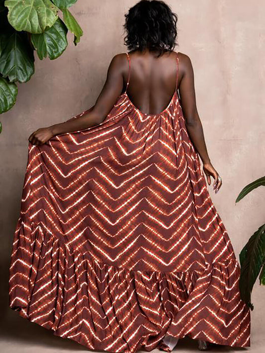 flowersverse Spaghetti Strap Backless Floral Print Maxi Dresses