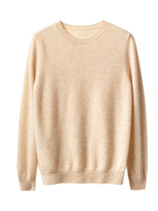 flowersverse Casual Long Sleeves Loose Solid Color Round-Neck Sweater Tops