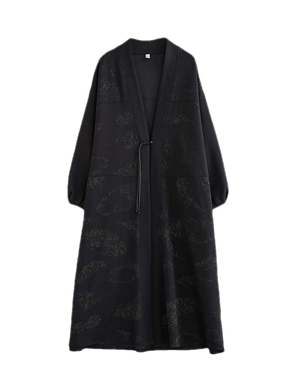 flowersverse Printed Long Sleeves Loose Collarless Trench Coats