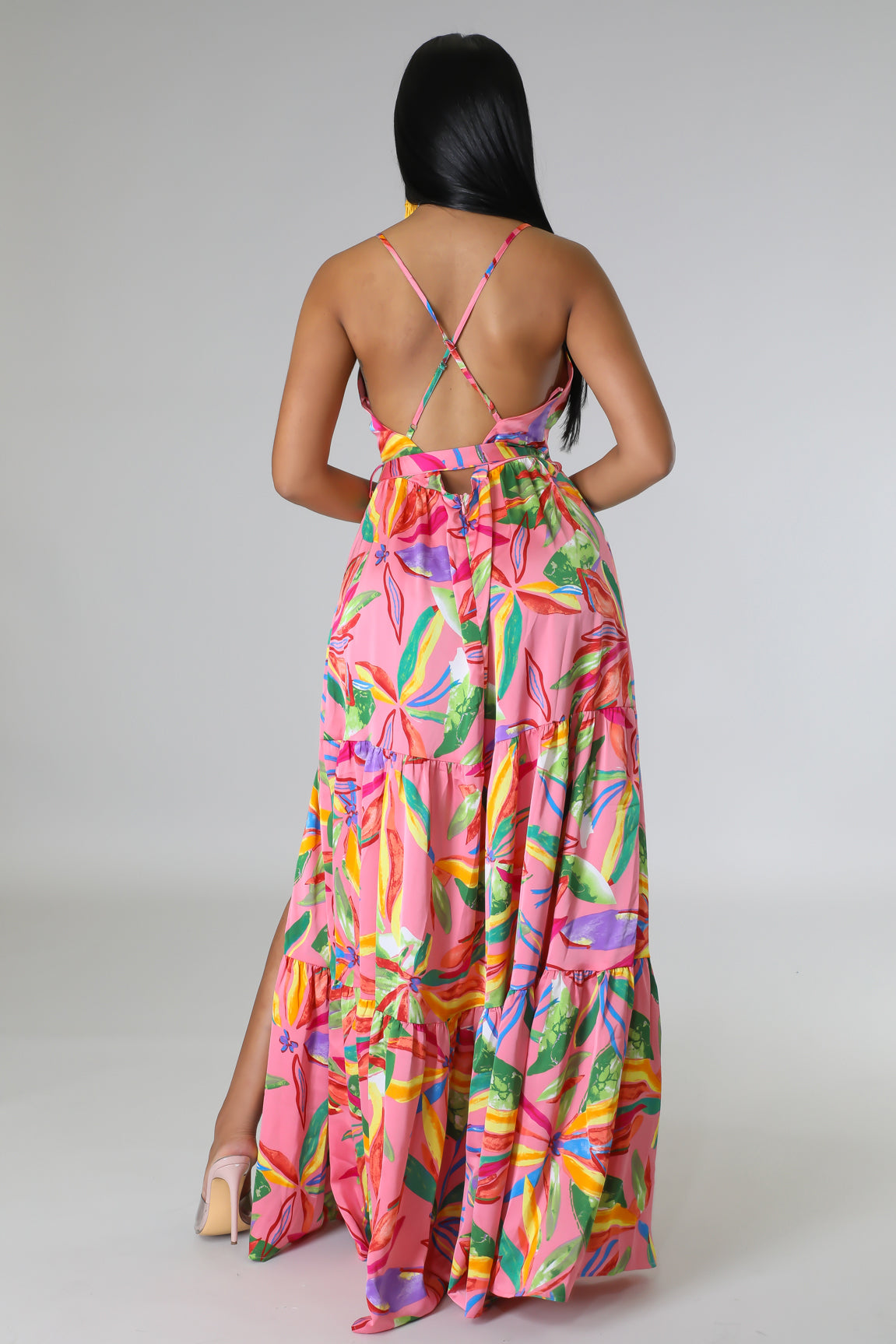 flowersverse Floral V Neck Flowy Split Maxi Dress