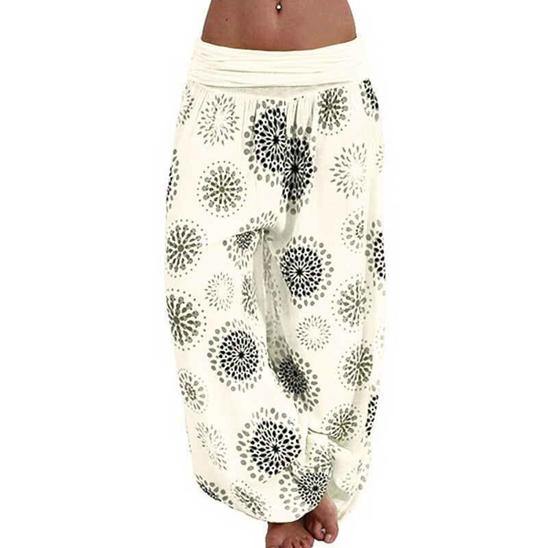 flowersverse Women's Yoga Pants Quick Dry Moisture Wicking Zumba Belly Dance Yoga Bloomers Black Green Yellow Plus Size Sports Activewear Stretchy Loose / Dusty Blue