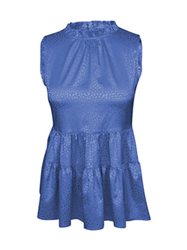 flowersverse Casual Sleeveless Falbala Round-Neck Vest Top