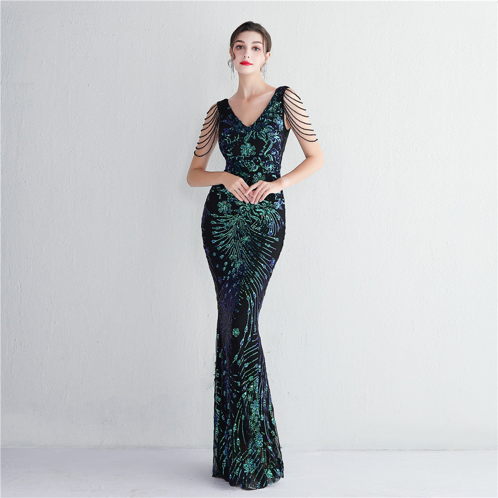 flowersverse Elegant Long Sequins Plus Size Beauty Formal Party Evening Dress