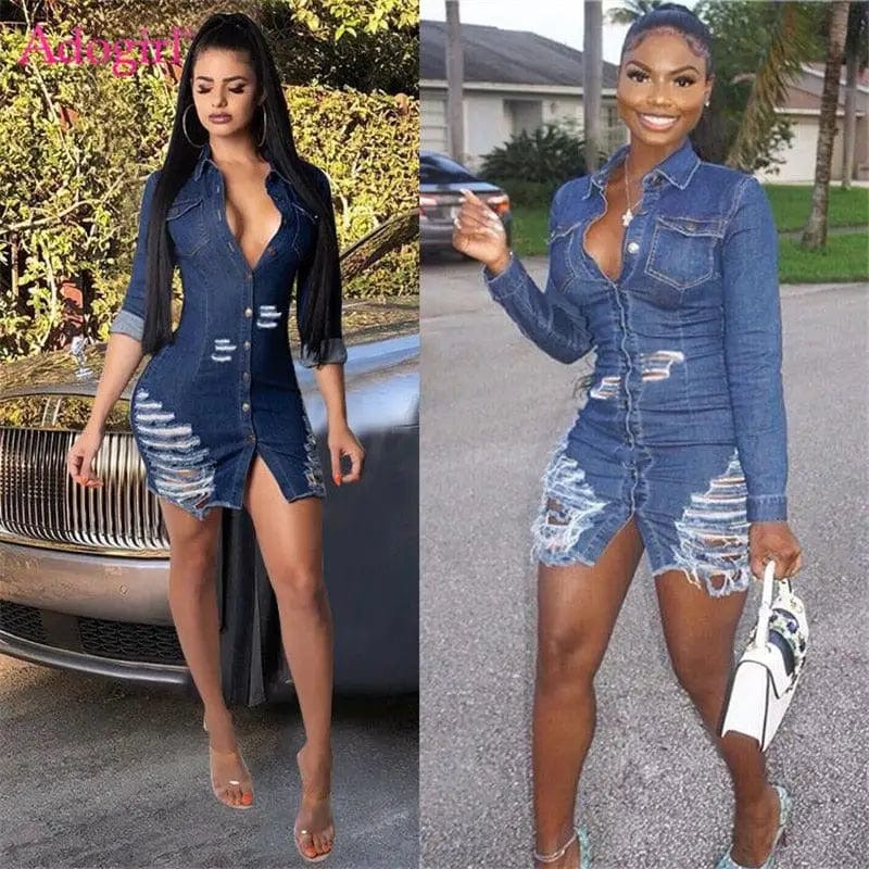 flowersverse Shredded denim dress denim casual dress