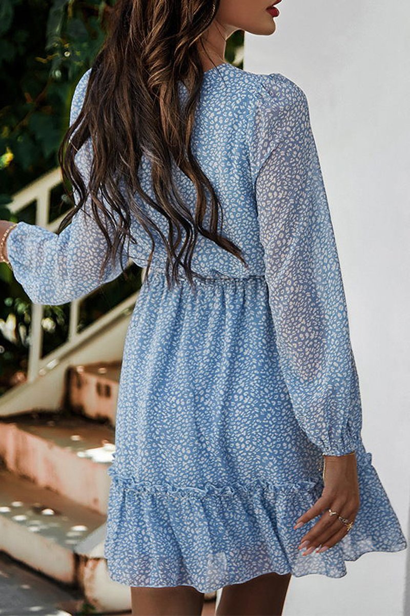 flowersverse Lace-Up Floral Printed Ruffle Dress