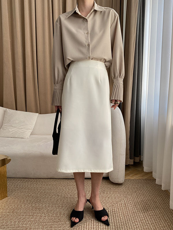 flowersverse Solid Color Flared Sleeves Lapel Blouses&Shirts Tops