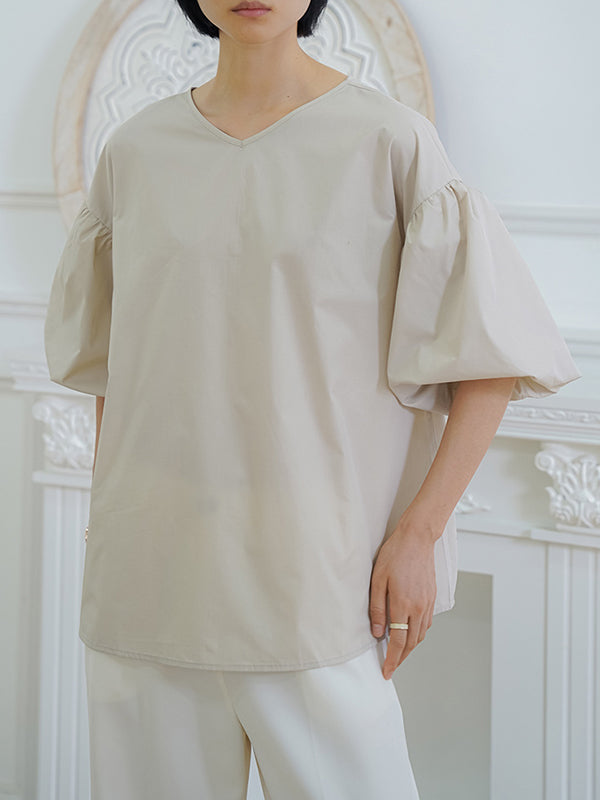 flowersverse Solid Color Half Sleeves Loose V-Neck Blouses&Shirts Tops