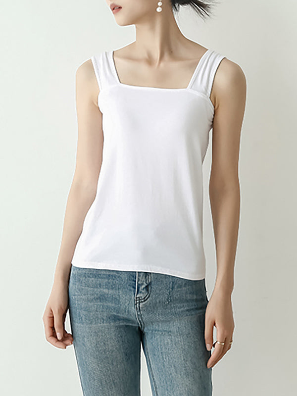 flowersverse Casual Simple 6 Colors Square-Neck Sleeveless Vest