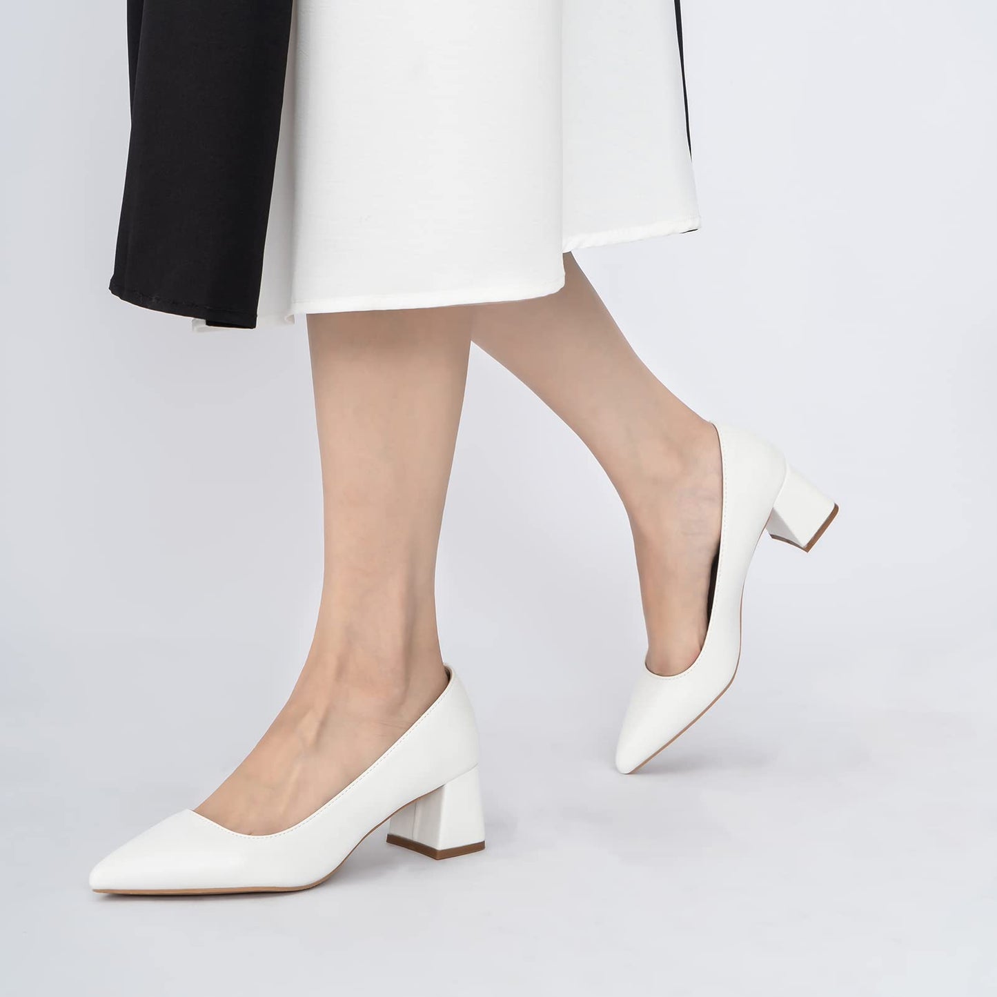 flowersverse Solid Color Pumps Chunky Heels