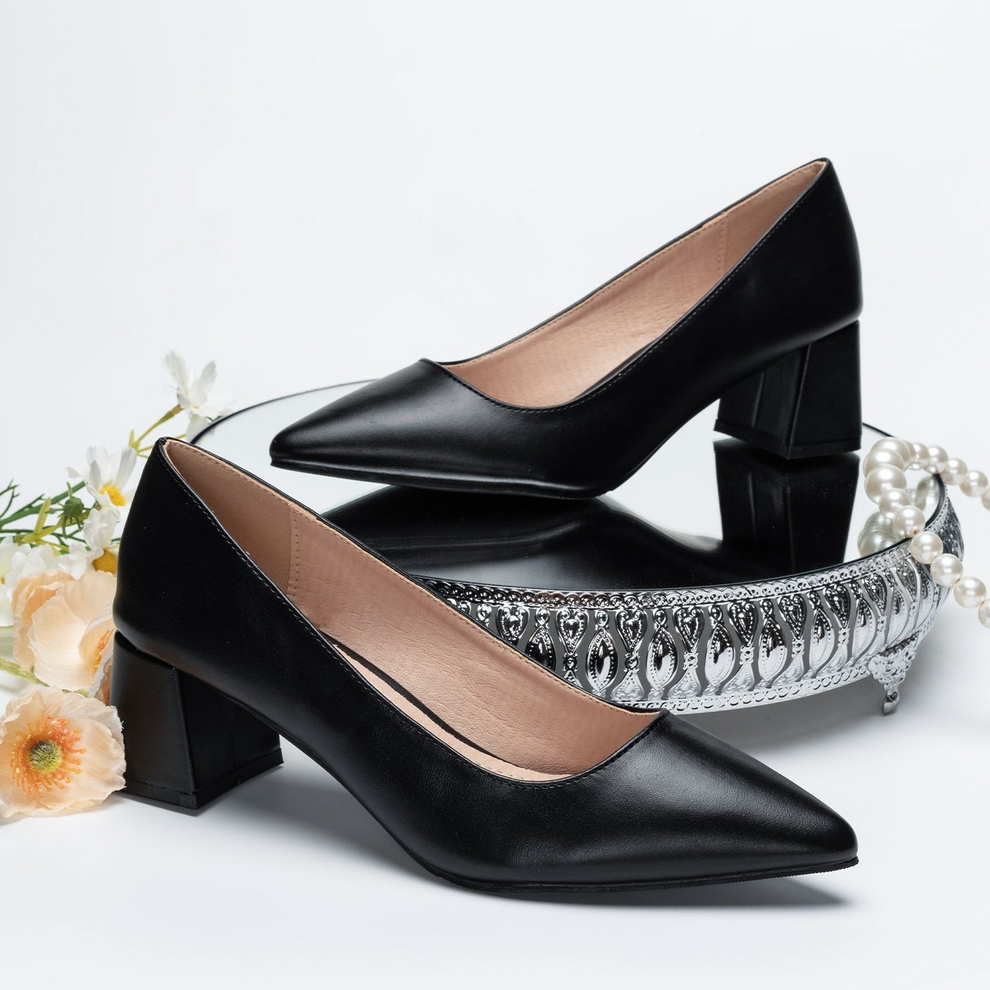 flowersverse Solid Color Pumps Chunky Heels