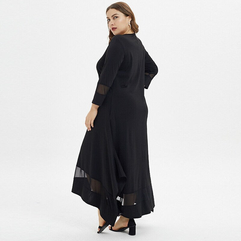 flowersverse Women's Plus Size Holiday Dress Solid Colored Crew Neck Long Sleeve Fall Winter Casual Maxi long Dress Dress