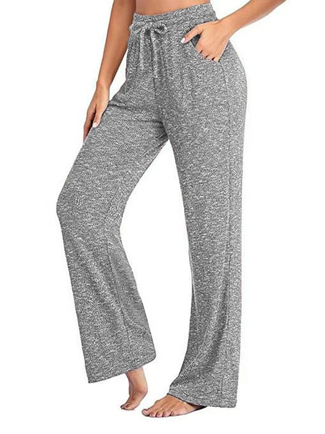 flowersverse Women's Plus Size Loungewear Pants Pure Color Simple Casual Comfort Home Daily Vacation Polyester Breathable Pant Pocket Elastic Waist Summer Spring Black Red