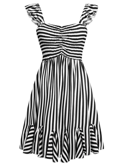 flowersverse Casual Off Shoulder Ruffled Stripe Dress
