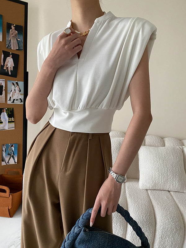 flowersverse Loose Sleeveless Split-Joint Solid Color V-Neck Vest Top