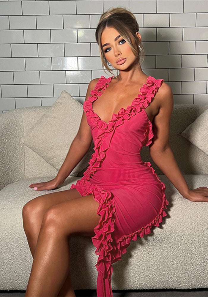 flowersverse Women's Fashion Lace Camisole Low Back Sexy Slim Irregular Bodycon Dress