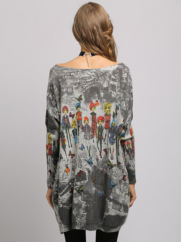 flowersverse Urban Colorful Knitting Printed Long Sleeves Sweater