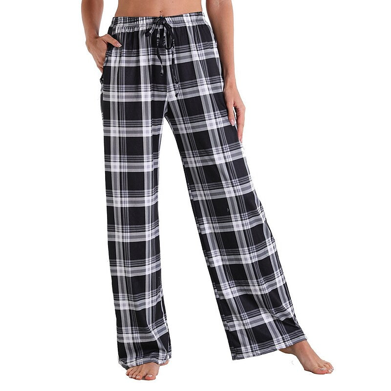 flowersverse Women's Christmas Pjs Women's Plus Size Pajamas Bottom 1 PCS Grid / Plaid Fashion Comfort Sport Home Party Club Bamboo Gift Long Pant Basic Print Pocket Spring Summer Light Pink White