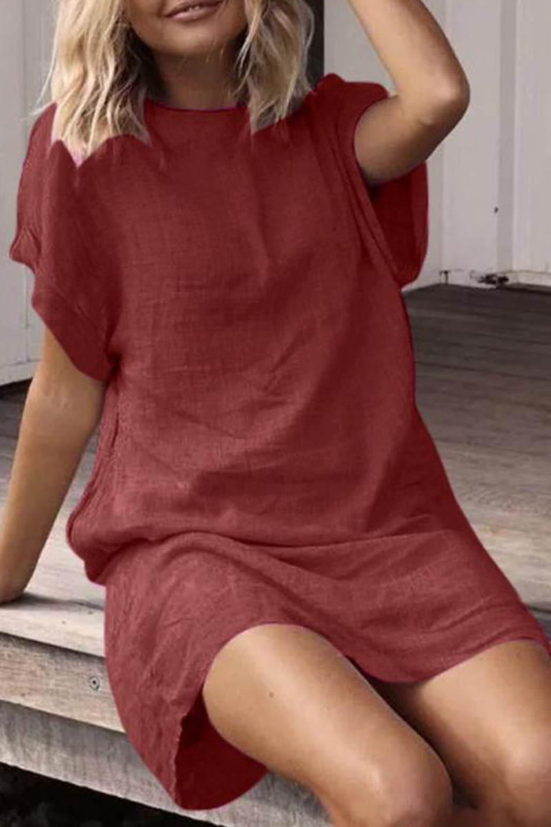 flowersverse Casual Solid Basic O Neck Short Dresses(9 Colors)