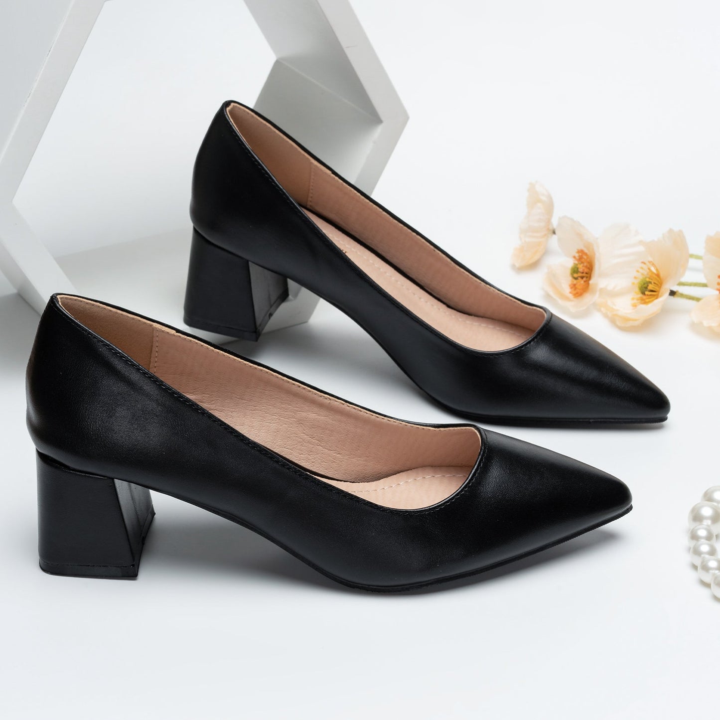 flowersverse Solid Color Pumps Chunky Heels