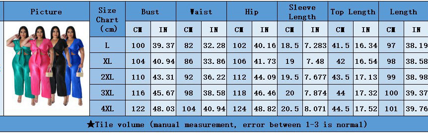 flowersverse Plus Size Women Stretch Lace-Up Top and Pleated Wide-Leg Pants Two-Piece Set