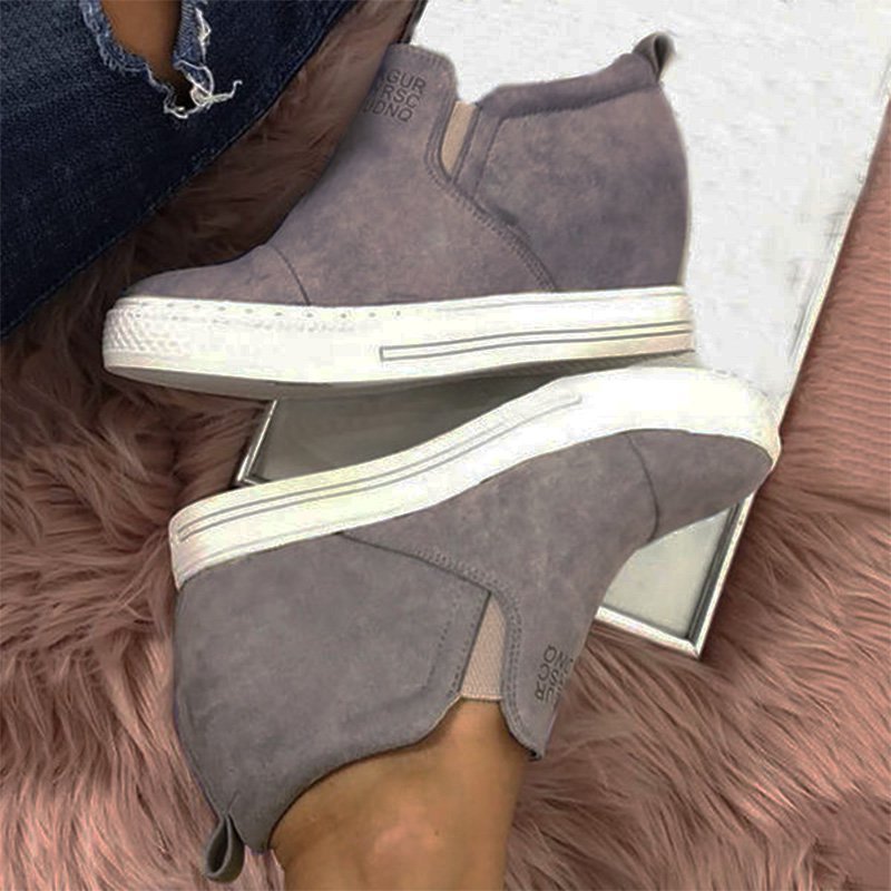 flowersverse Women Faux Suede Wedge heel Sneakers Slip on Breathable Shoes