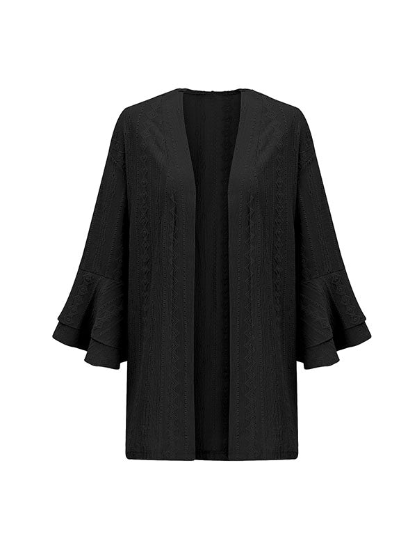 flowersverse Solid Color Flared Sleeves Long Sleeves Collarless Outerwear