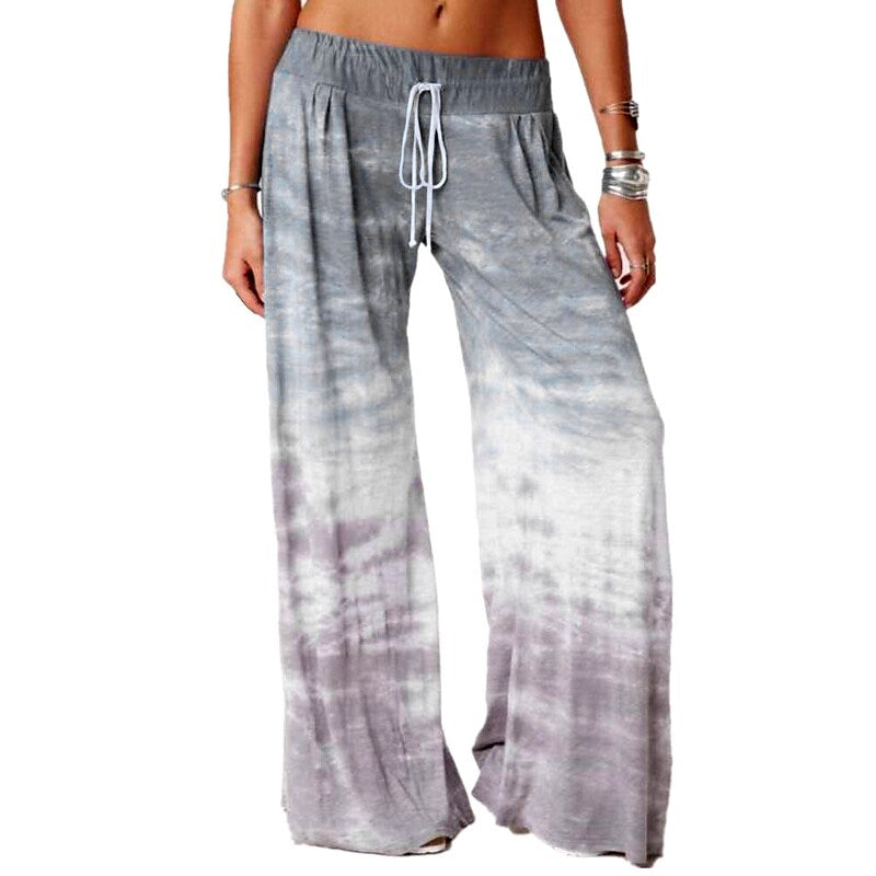 flowersverse Women's Plus Size Pajamas Pants Nighty Pjs Tie Dye Comfort Party Home Daily Cotton Gift Long Pant Spring Summer Color blue Green / Lace Up / Elastic Waistband
