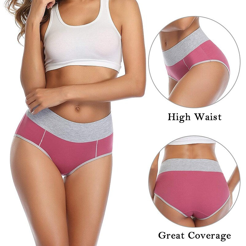 flowersverse Women's Plus Size Basic Vacation Pure Color Shaping Panty Stretchy High Waist Cotton 5 Pieces Green M